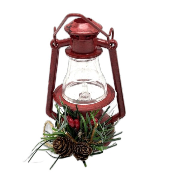 Christmas Lanterns Camping Ornaments Red And Silver Pine cone, Berries Decor - Picture 9 of 12